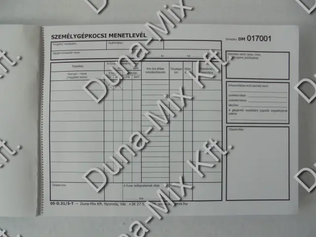 Személygépkocsi menetlevél